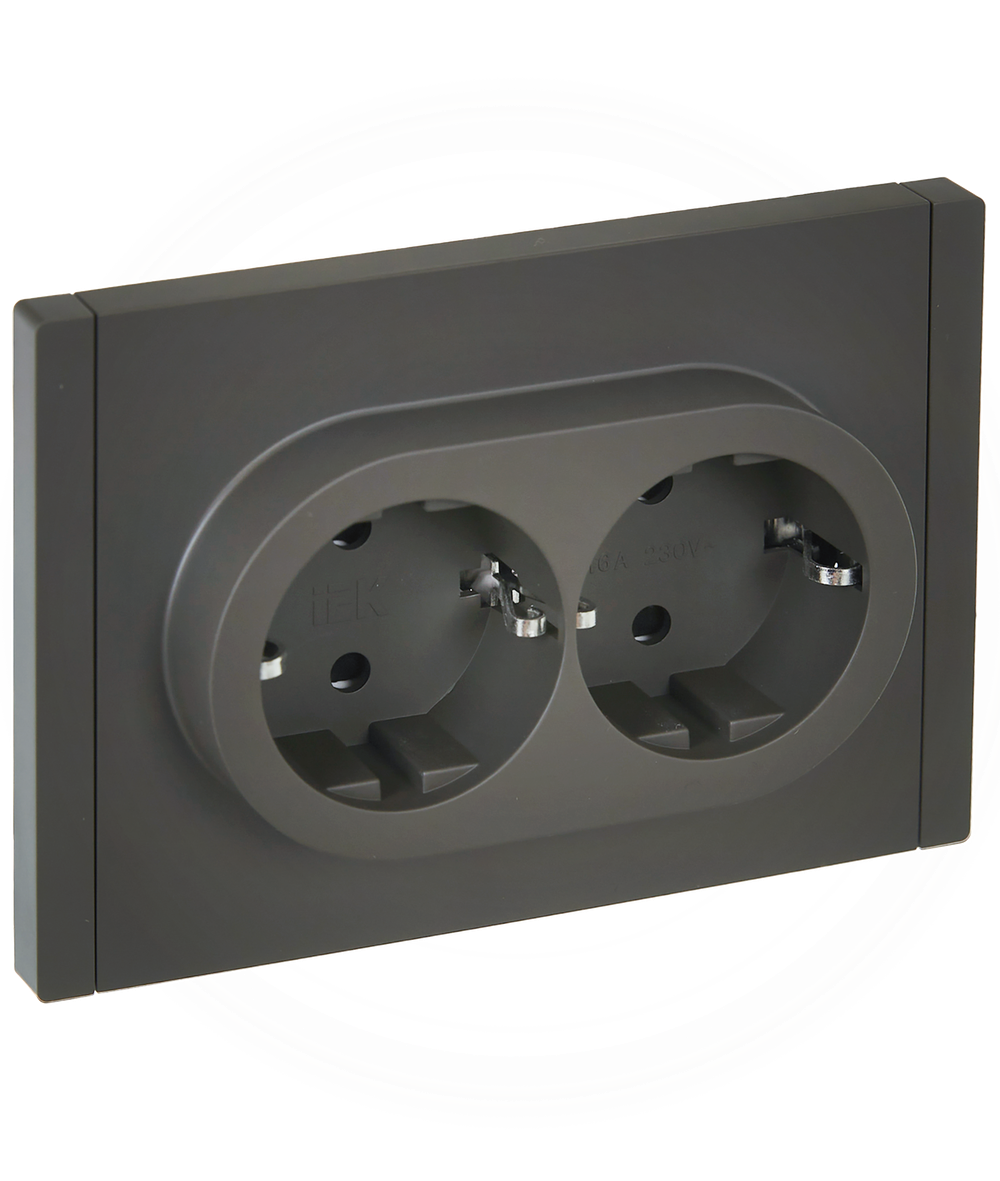 FORTE&PIANO Розетка 2-местная с заземлением с защитными шторками безвинтовое крепление 16А FP323 серый IEK