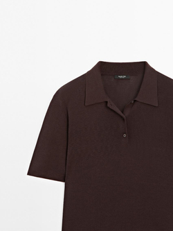 Massimo Dutti Хлопковая футболка поло, шоколадный