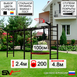 Уличная шведская стенка Sv Sport рукоход х 2 У50211.1К (Гнездо 100см/Щит баскет/Кронш бокс)