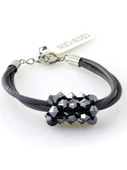 4716 Coeur de Lion браслет с кристаллами Сваровски и мягкой кожи серого цвета в 3 сложения.