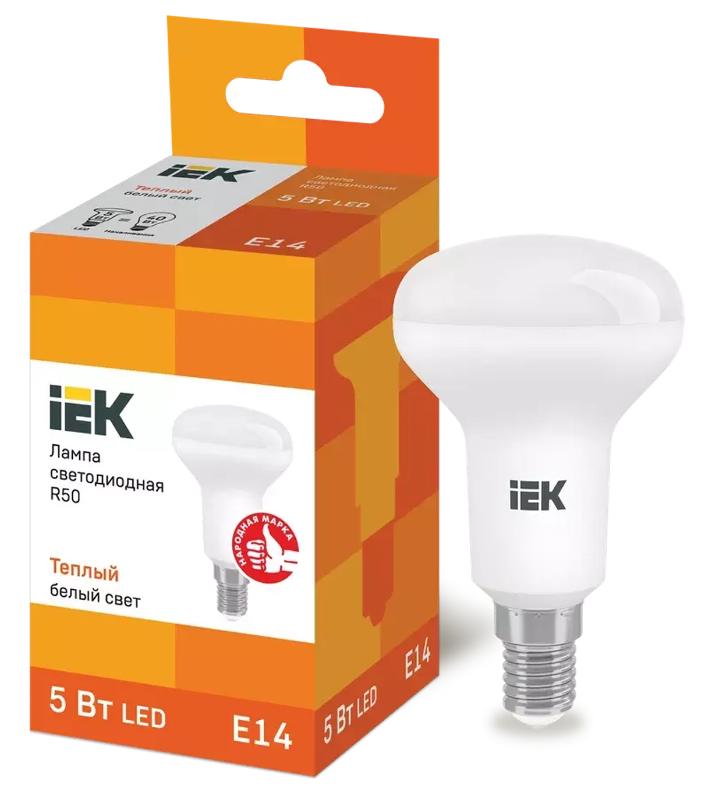 Лампа светодиодная ECO R50 рефлектор 5Вт 230В 3000К E14 IEK  LLE-R50-5-230-30-E14