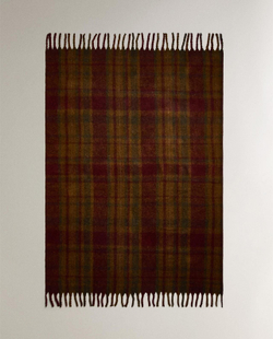 Zara Home - Плед из альпаки в клетку с бахромой, коричневый, 140x190 см