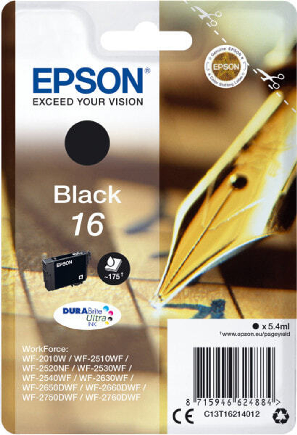 Картридж струйный черный 1 шт Epson 16 C13T16214022