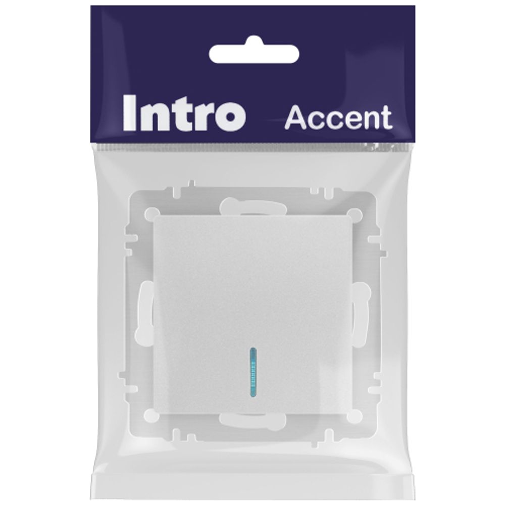 Выключатель Intro Accent 6-102-03 с подсветкой, 10А-250В, IP20, СУ, AL/CU, алюминий | Intro