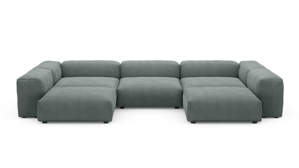 Диван Фиджи (П-образный) Cilium Steel 378*242*62 см, Серый Вельвет Нераскладной Фиеста