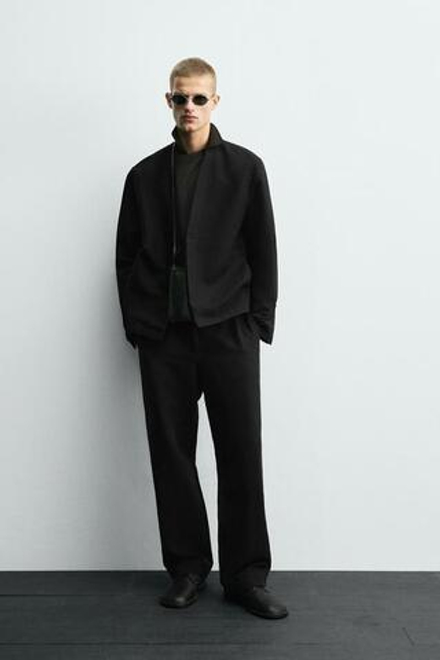 ZARA БРЮКИ КОСТЮМНЫЕ ИЗ ХЛОПКА И ЛЬНА, ЧЕРНЫЙ