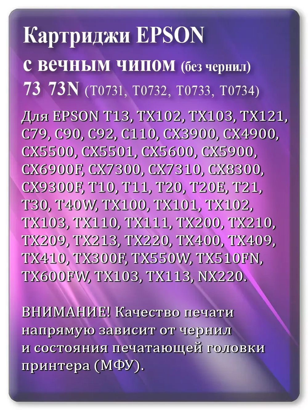 Комплект перезаправляемых картриджей ЕПСОН 73N 73