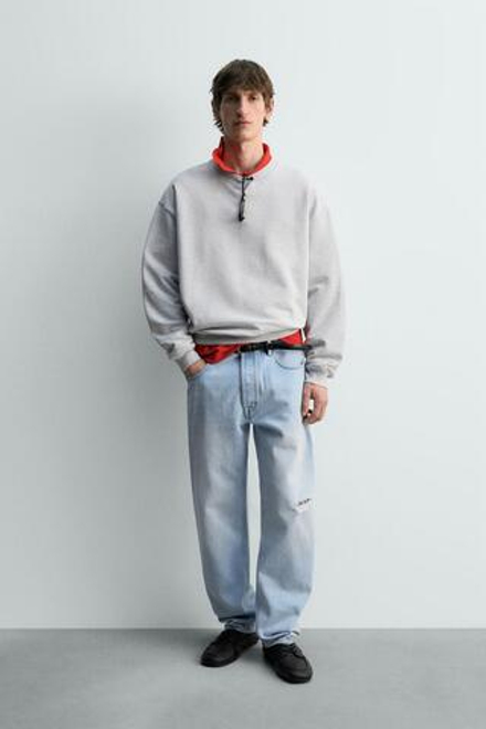 ZARA ДЖИНСЫ STRAIGHT FIT С РАЗРЕЗАМИ, ГОЛУБОЙ