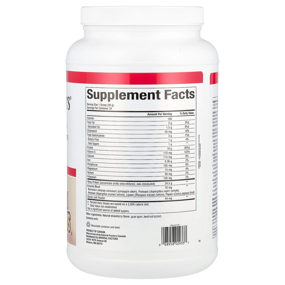 Natural Factors, Whey Factors®, сывороточный протеин травяного откорма, клубника, 907 г (2 фунта)