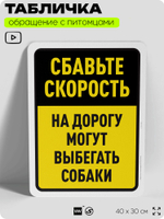 Табличка "На дорогу могут выбегать животные" на дверь и забор, для двора, дома, подъезда, 40х30 см, Silver Plane x Айдентика Технолоджи