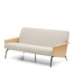 Двухместный диван Amsen, бежевый с подлокотниками из шпона дуба