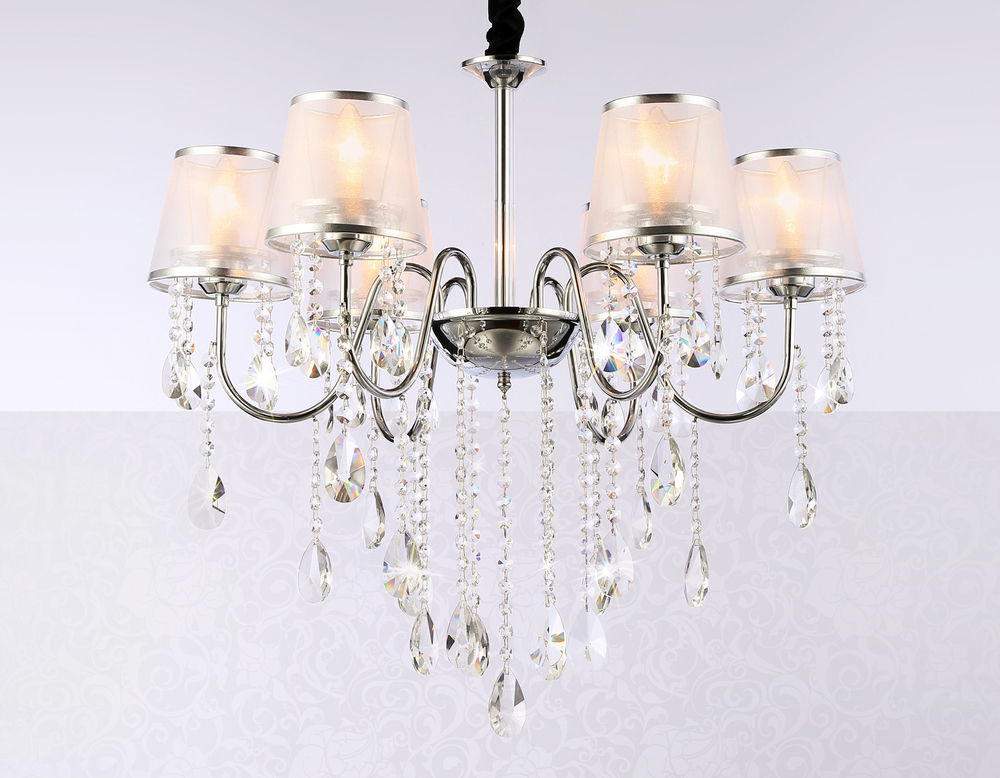 Подвесная люстра с абажурами и хрусталем TR4588/6 CH/SL хром/серебро E14/6 max 40W D660*570