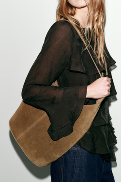 ZARA КОЖАНАЯ СУМКА-МЕШОК АСИММЕТРИЧНОГО КРОЯ, БЕЖЕВЫЙ