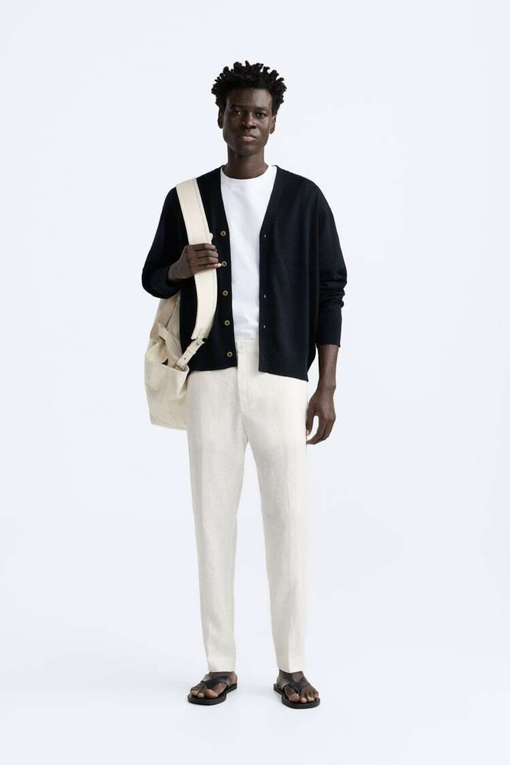 ZARA БРЮКИ ИЗ 100% ЛЬНА, БЕЛЫЙ