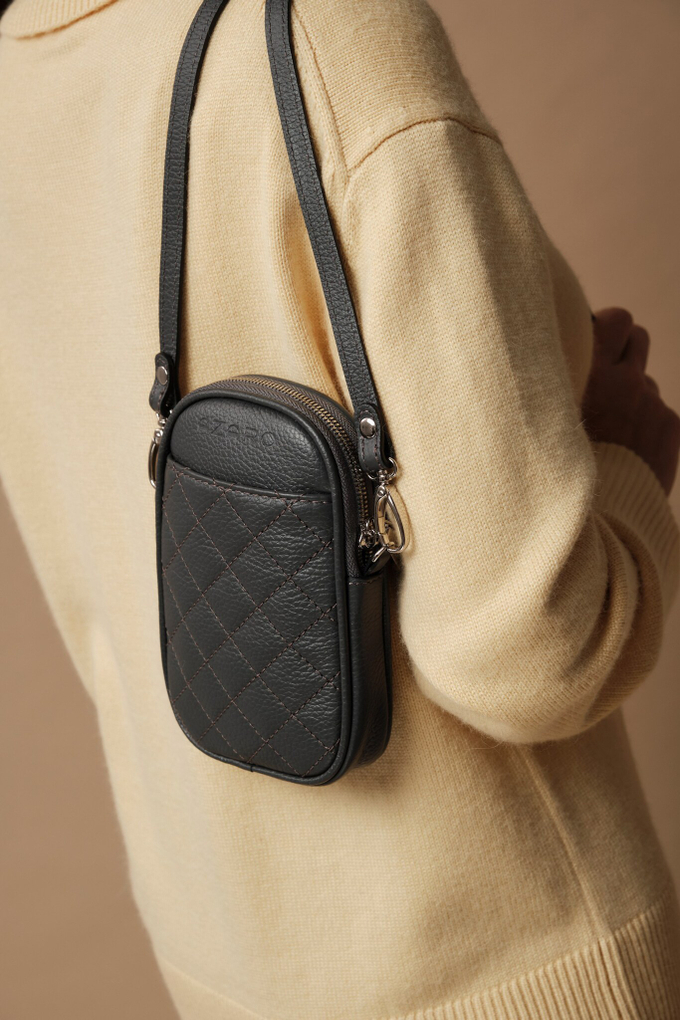 Сумка кожаная на плечо кросс-боди темно-серая