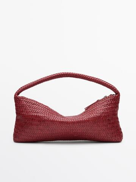 Massimo Dutti Сумка-круассан из плетеной кожи наппа, красный