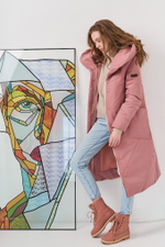 Пальто женское зимнее серо-розовый