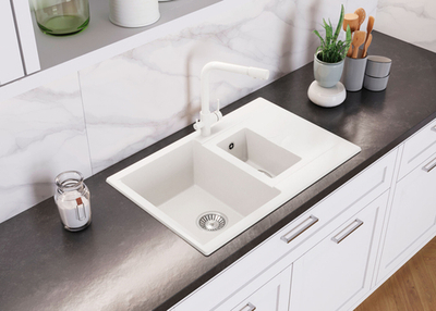 Мойка POLYGRAN BRIG-770 белый хлопок №36, смеситель DORADO белый хлопок №36