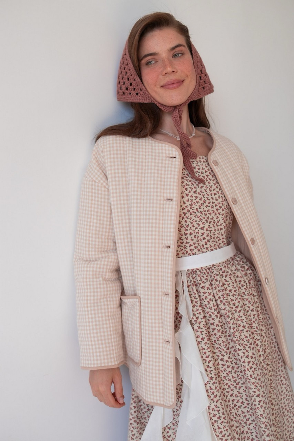 Телогрейка, Бежевый в клетку