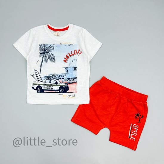 Комплект хлопковый "Hello" белый/темно-оранжевый