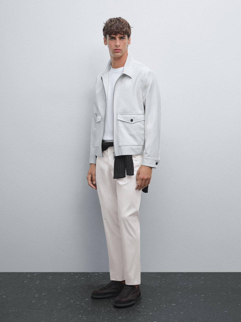 Massimo Dutti Узкие брюки из хлопковой смесовой ткани, каменный