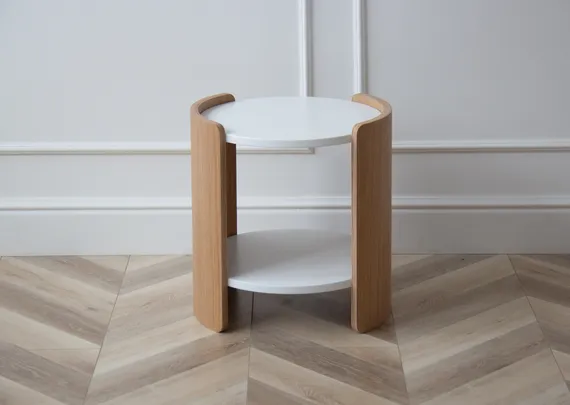 Столик Lagom D 43 см высота 45 см (белый, натуральный дуб)