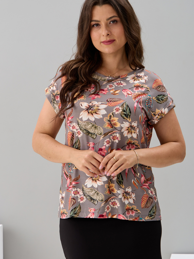 Футболка Фв-104/серый-тропическиелистья