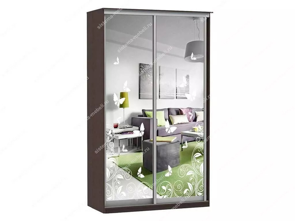 Шкаф купе Модерн 1190х600 2-х дверный зеркальный с пескоструем №4 венге