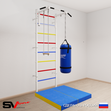 Шведская стенка Sv Sport усиленная 6127 (Турник стандарт/Трапеция/Цепь/Мешок 30кг/Мат 1м)