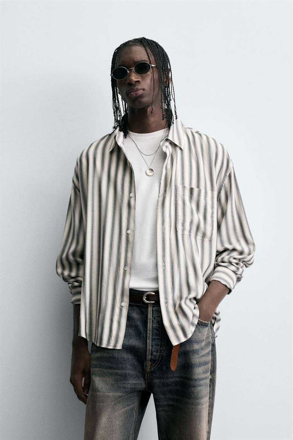 ZARА РУБАШКА В ПОЛОСКУ, СЕРЫЙ