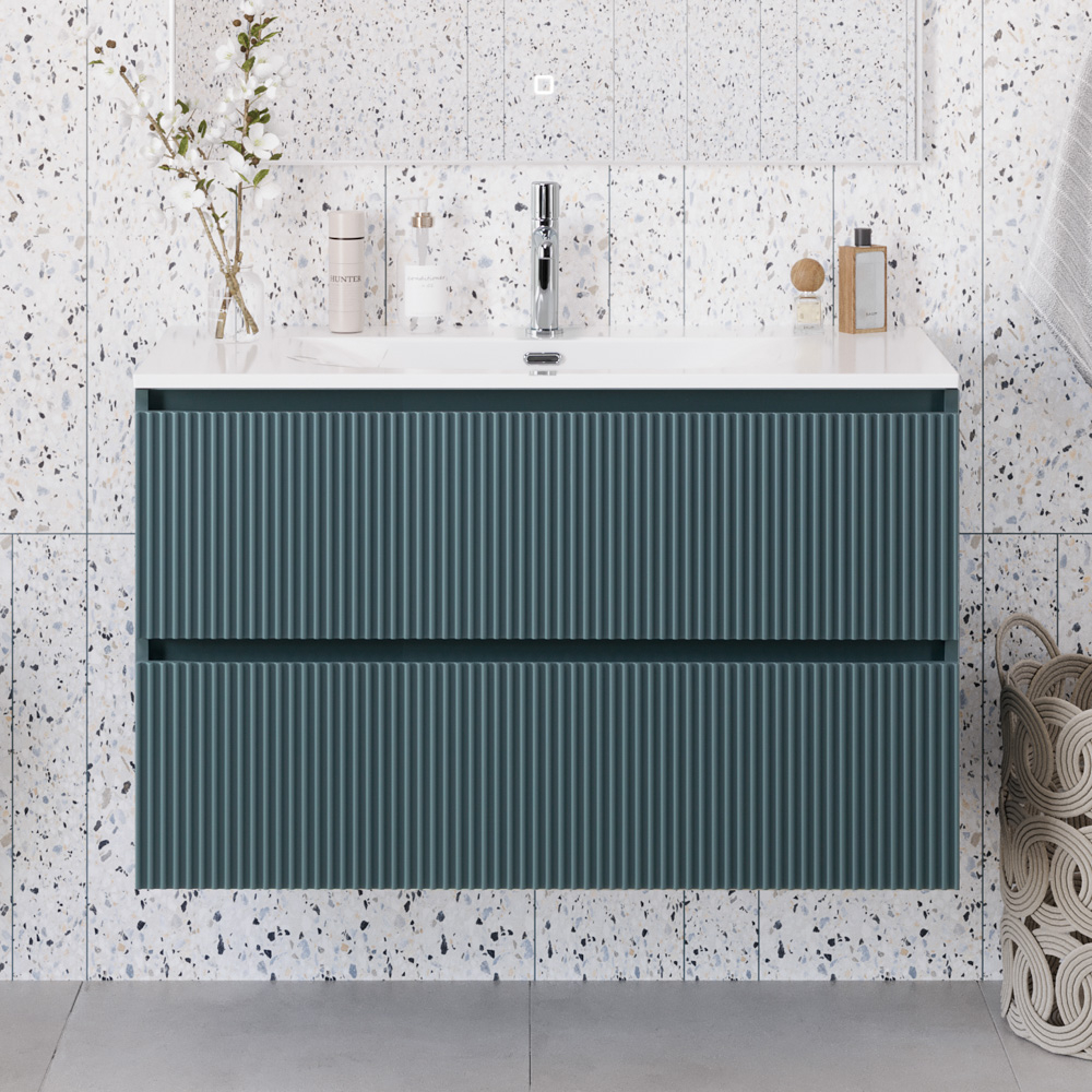 Тумба с раковиной подвесная BelBagno UNO-MINI-1000-2C-SO-AO Голубой матовый, раковина белая BB-8099-3-100