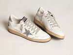Ball Star sneakers in white nappa leather with silver glitter star and heel tab