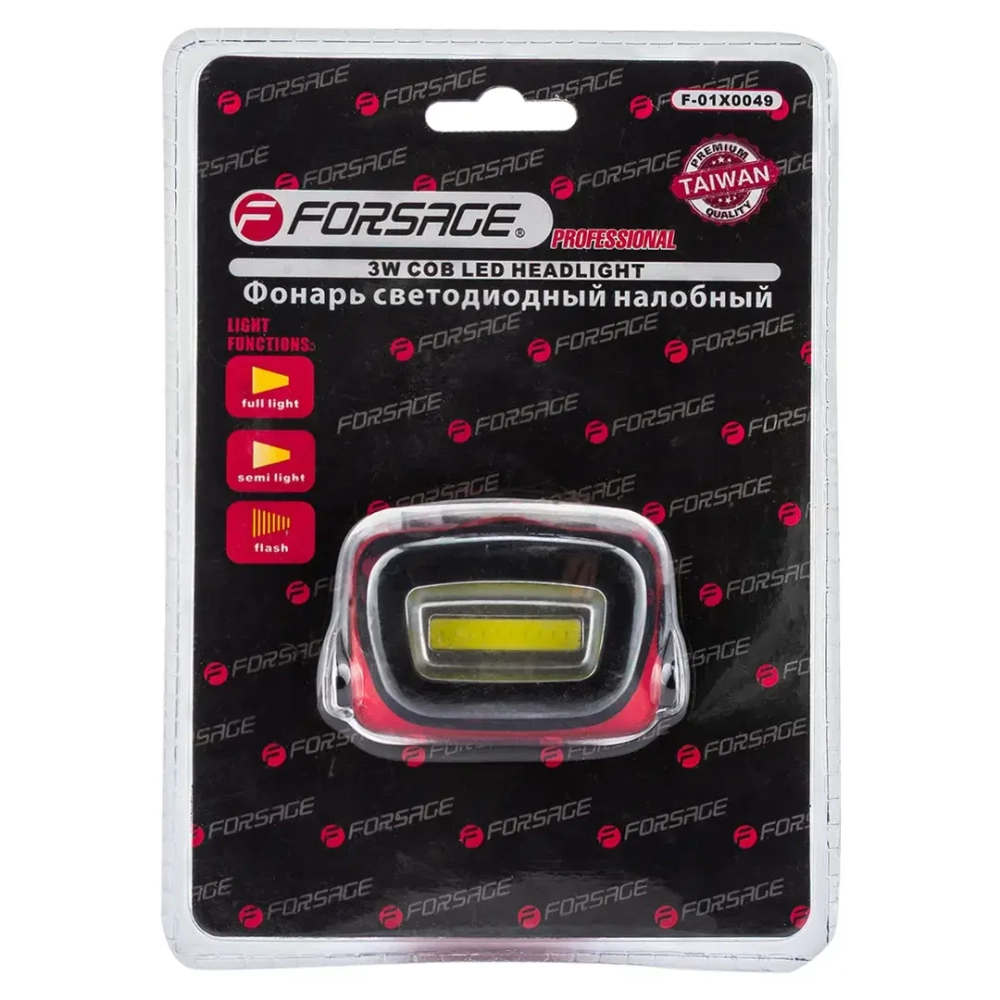 Фонарь светодиодный налобный в комплекте с батарейками (3 световых режима, CUB, 3xAAA), в блистере Forsage F-01X0049