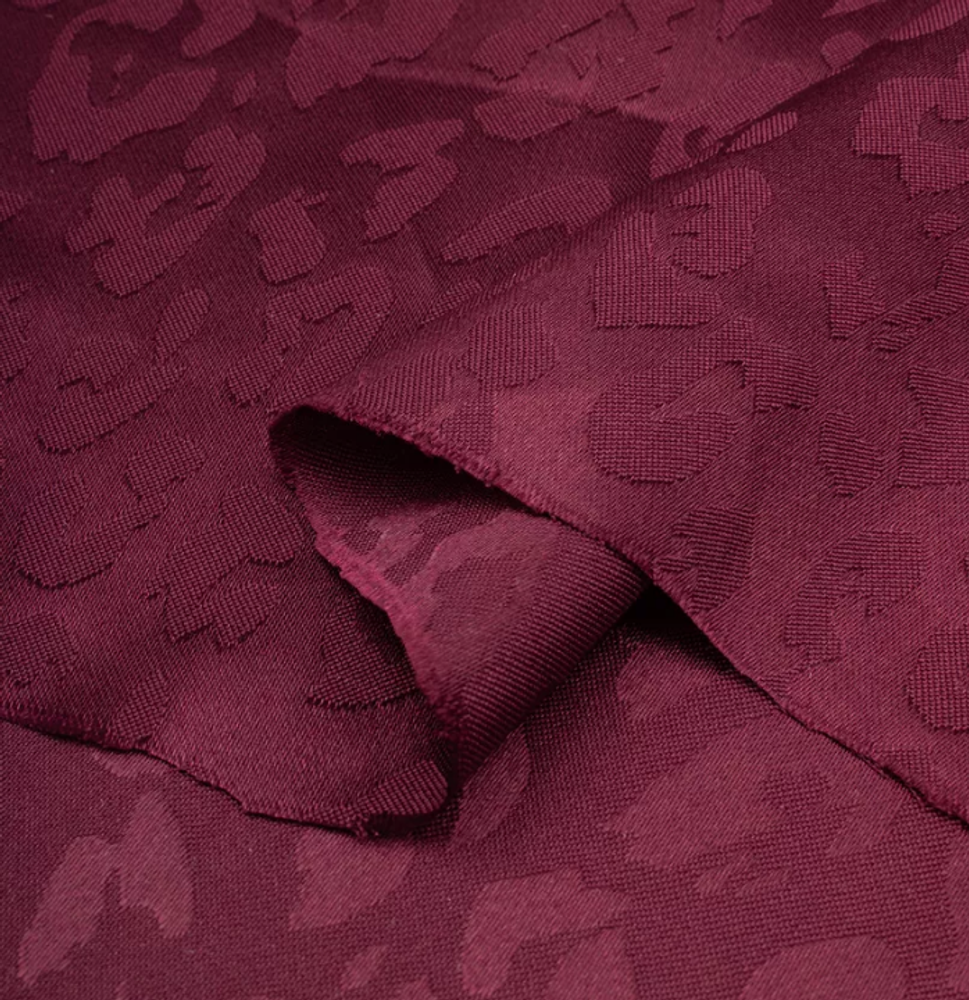 Атлас жаккард "Моар" леопард, 100 г/м2, ш. 150 см, винный