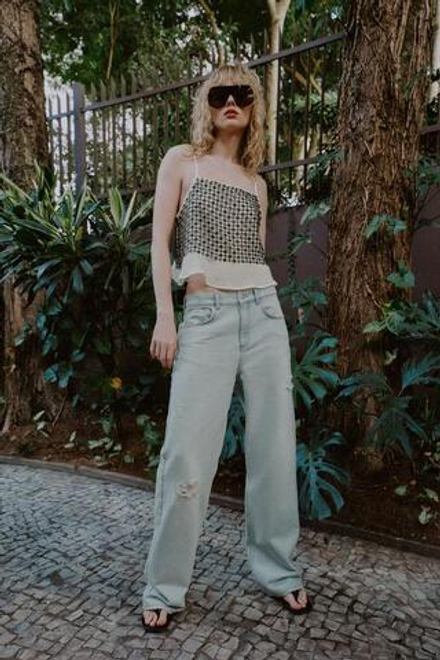 ZARA ДЖИНСЫ Z1975 STRAIGHT СО СРЕДНЕЙ ПОСАДКОЙ И РАЗРЕЗАМИ, ГОЛУБОЙ