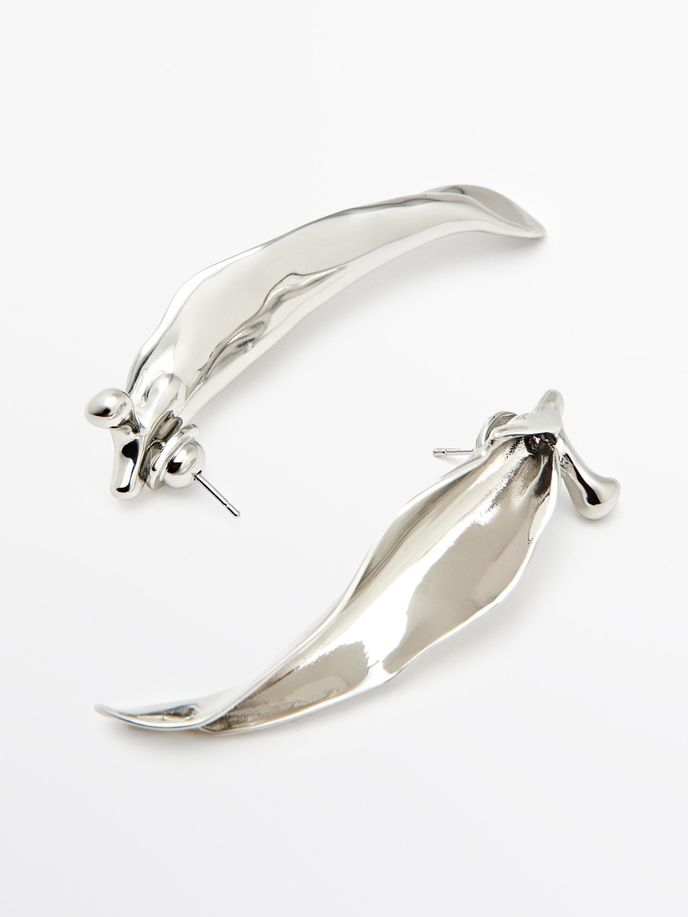 Massimo Dutti Серьги в виде листьев неправильной формы, серебряный