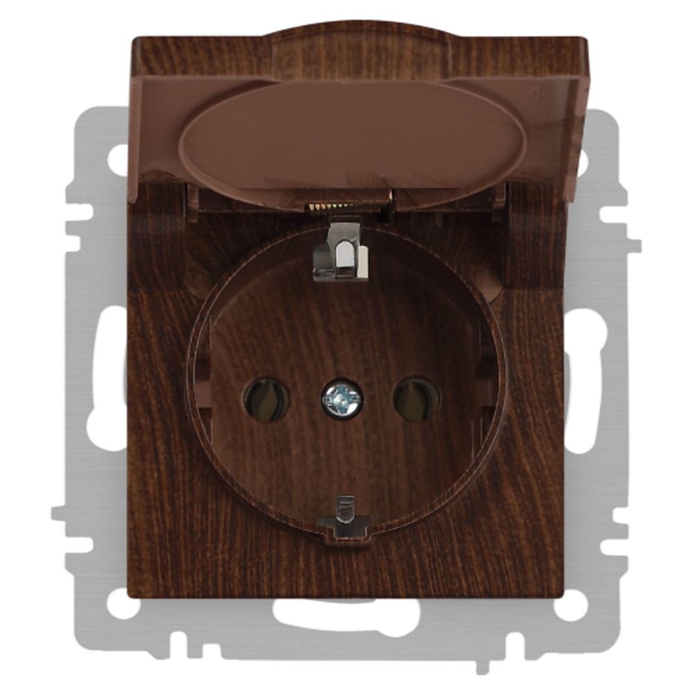 Розетка Intro Accent 6-203-10 2P+E Schuko с крышкой, 16А-250В, IP20, СУ, AL/CU, венге | Intro