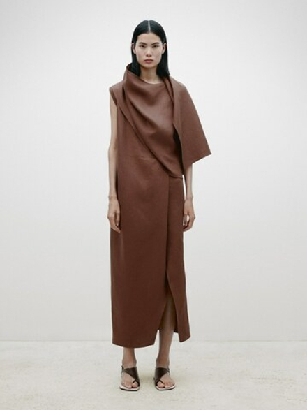 Massimo Dutti Льняное платье-кейп - Limited Edition, коричневый