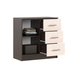 Комод с 3-мя ящиками и дверью Бася, Дуб беленый, Венге