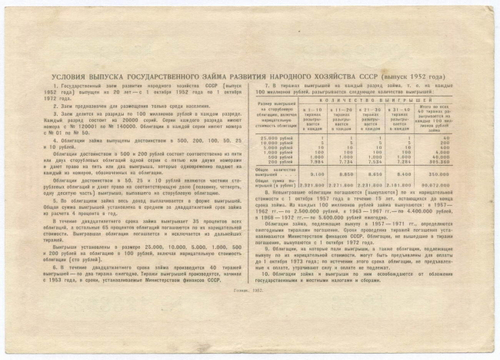 Облигация 100 рублей 1952 год. Серия № 128802. VF