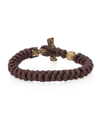 Браслет из темно-коричневого паракорда с шармом Молот тора Мьельнир и медведем из бронзы, вид сзади