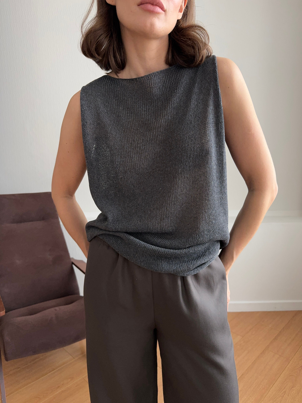 топ PE cotton grey