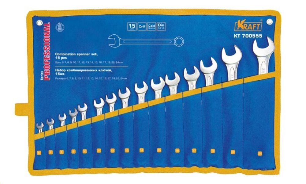 Набор ключей комб. 15 предм. /рожк.-накидн./ в сумке (KRAFT)