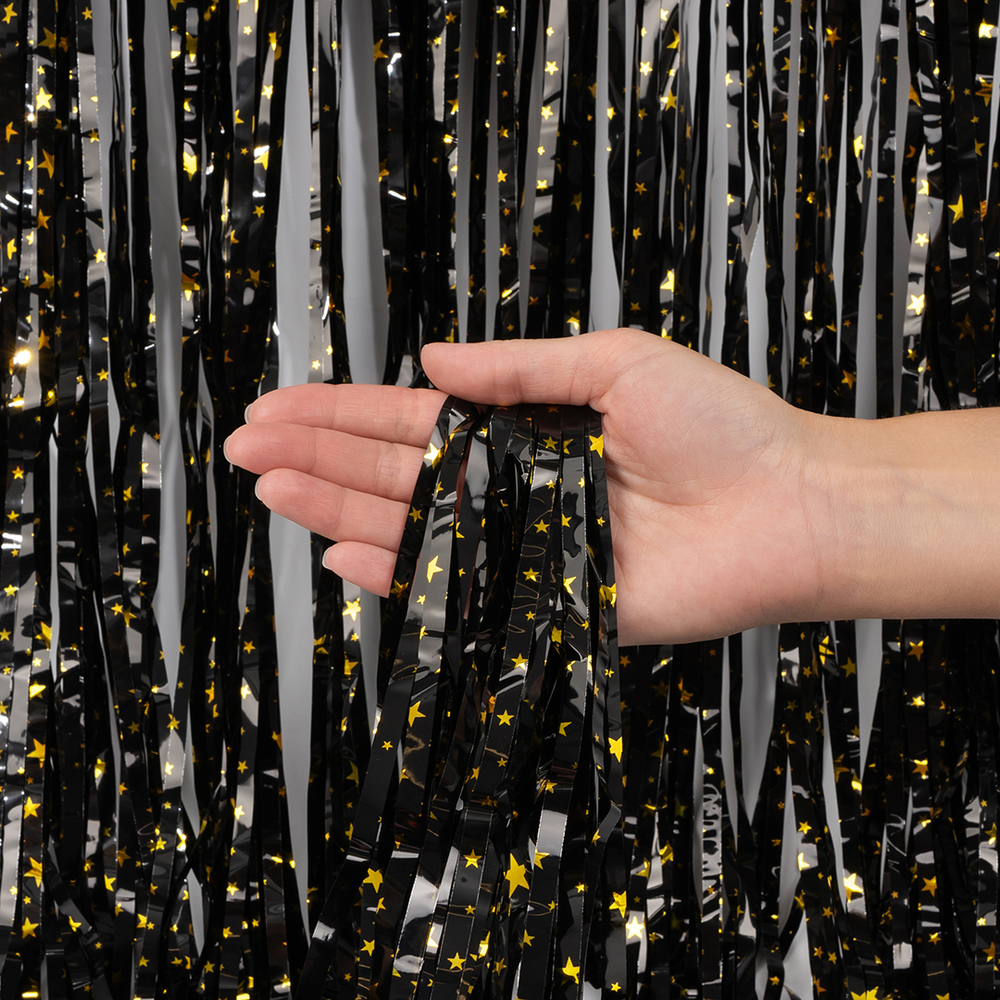 Занавес Дождик Звезды Люкс, Черный, Металлик, 100*200 см