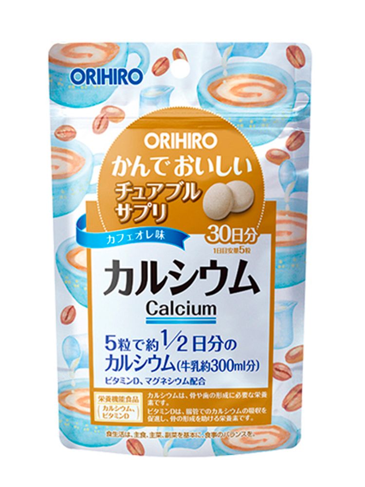 Жевательные драже - кальций и молочнокислые  бактерии. Вкус кофе с молоком. ORIHIRO.  (курс на 30 дней)