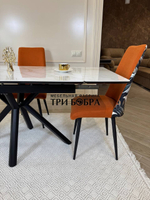 Кухонный раскладной стол "Монако" из керамогранита, белый мрамор и 4 стула ТРОПИК