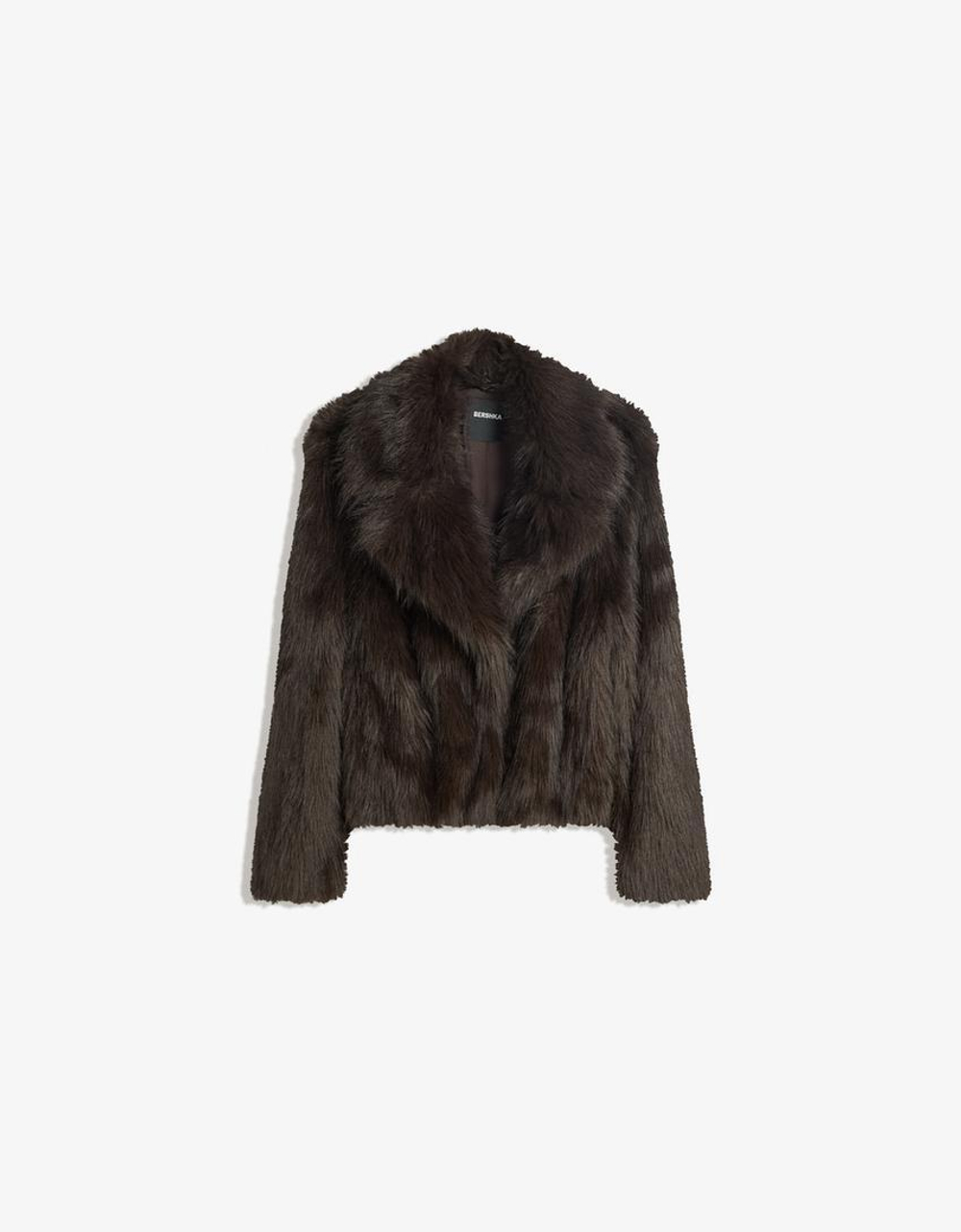 BERSHKA Шуба из искусственного меха, коричневый