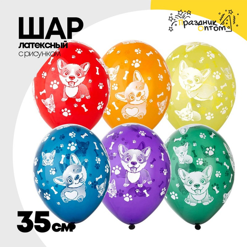 Шар латексный 35см Корги (Ассорти)