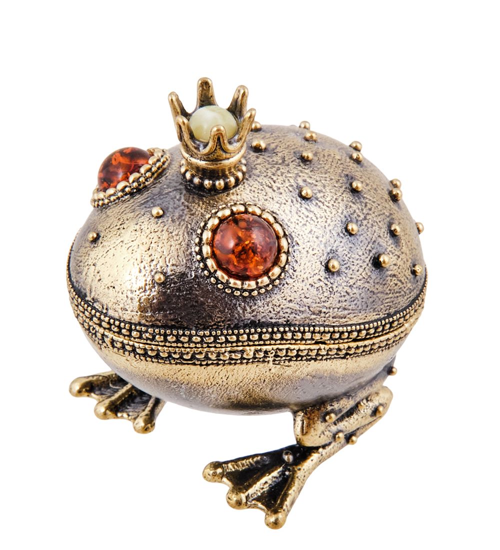 Народные промыслы AM-3781 Шкатулка «Лягушка Царевна» (латунь, янтарь)
