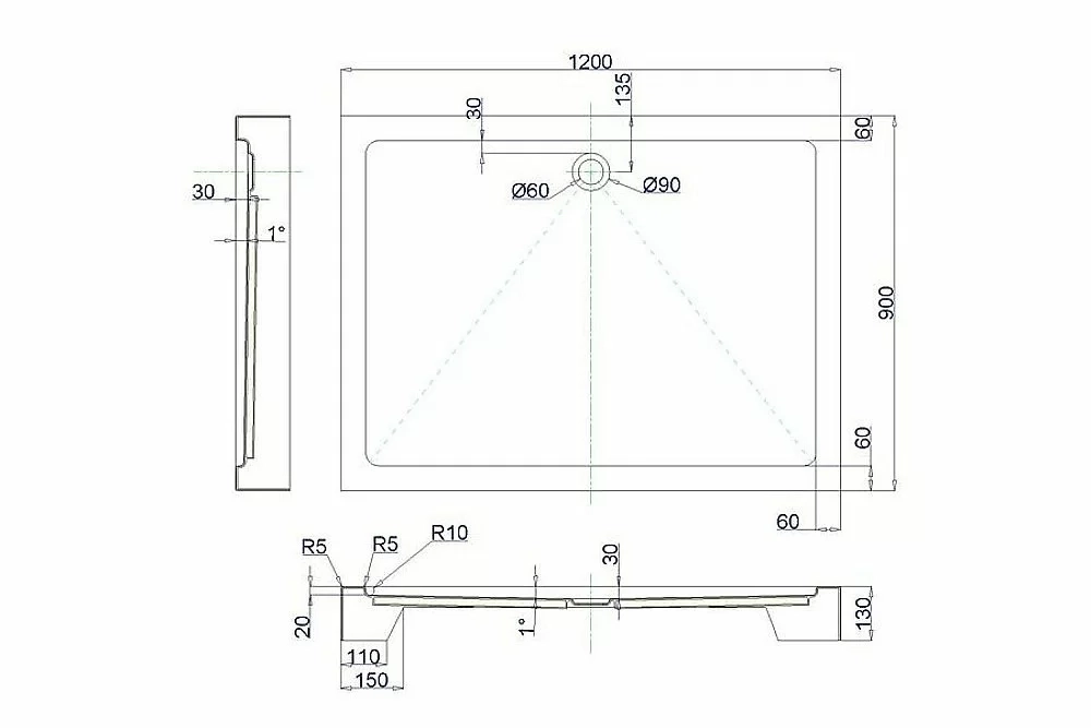 Душевой поддон Royal Bath HP 120х90